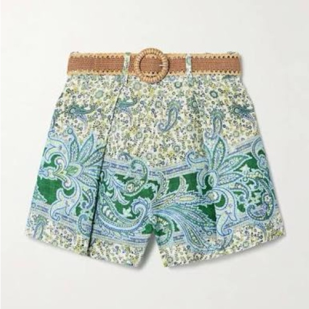 Zimmermann High Waist Floral Shorts - Green and Blue